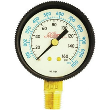Milton MIL1194 Air Pressure Gauge- .25'' Bottom Back- 0-160 PSI