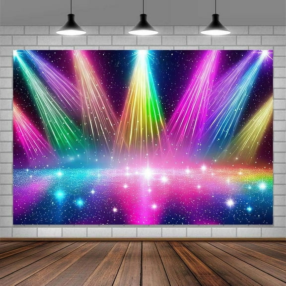 Disco Rainbow Stage 70s 80s 90s Backdrop Vintage Lights Colorful Photography Background Rock Music Club Neon Glow Party Decorations Photo Studio Banner Prop Cake Table Decor