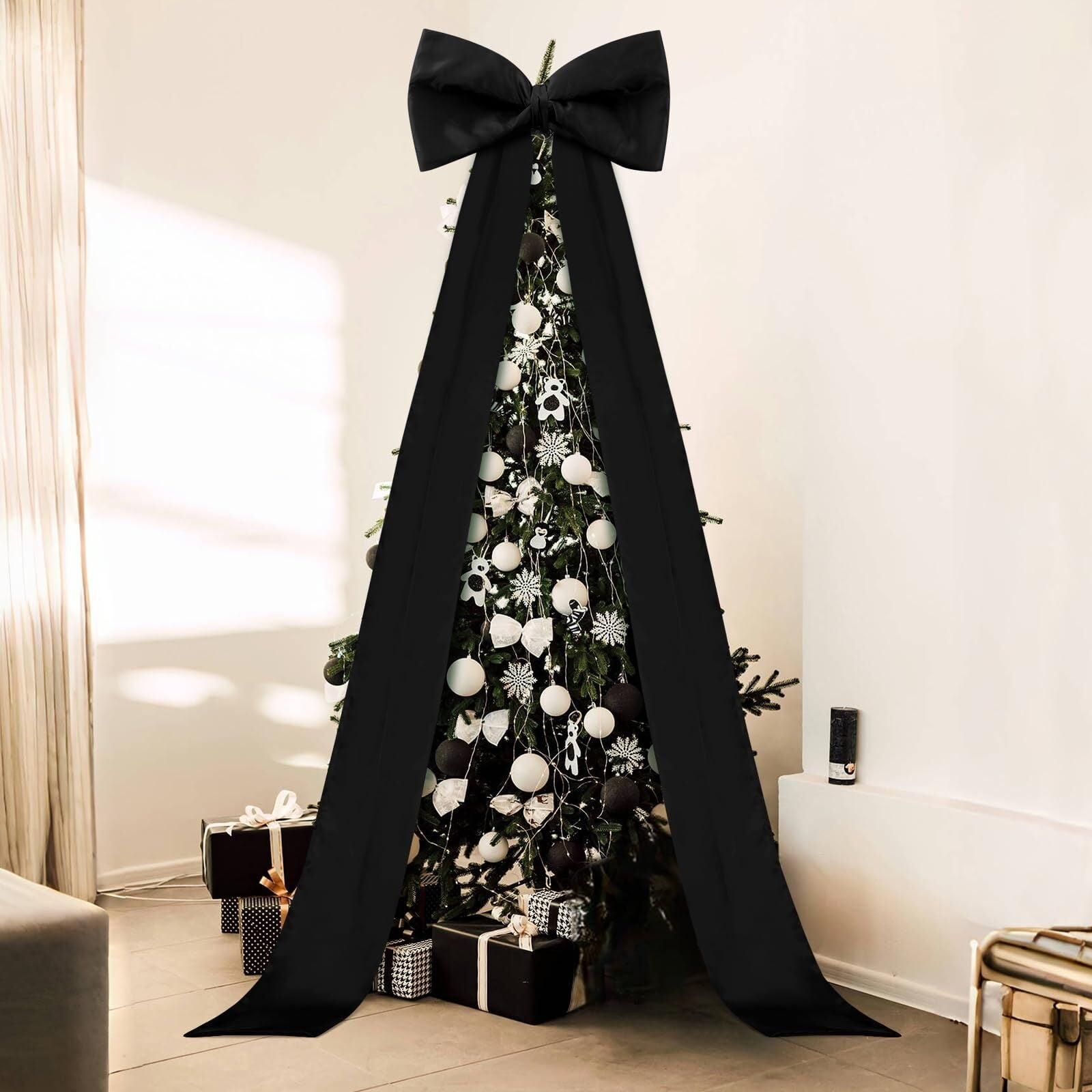 Meikd Extra-Large Decorative Bow: Giant Bow with Long Tassels—Perfect for Gift Decorations, Wedding Arches, Holiday Parties, and Christmas Trees (Black)