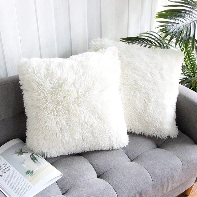Fundas de almohada de piel sintética decorativas de lujo, tacto suave y acogedor, cremallera oculta para un fácil cuidado y extracción, paquete de 2, material de grado A, felpa de pelo alto, de lujo