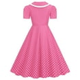 thumbnail image 4 of safuny Women's Tea Length A Line Dress Polka Dot Elegant High Waist Retro Prom Party Holiday Short Sleeve Trendy Dresses Round Neck Pink S, 4 of 6