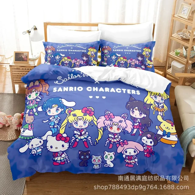 Sanrio Digital Printing HelloKitt Pudding Dog Cartoon Style Quilt Cover Bedding Three-piece Set Two-dimensional Home Furnishing WT