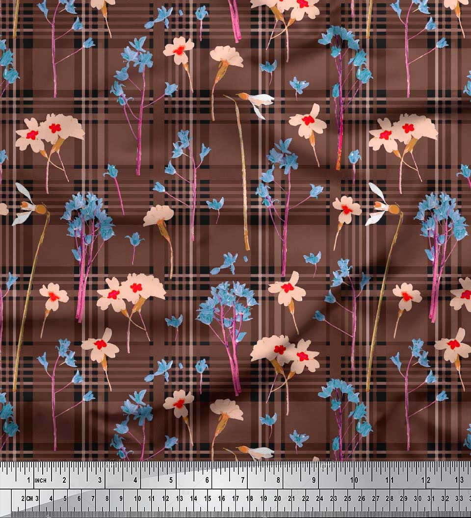 Check Print Textile Soimoi Viscose Chiffon Fabric Floral & Check Print Fabric by the Yard ...