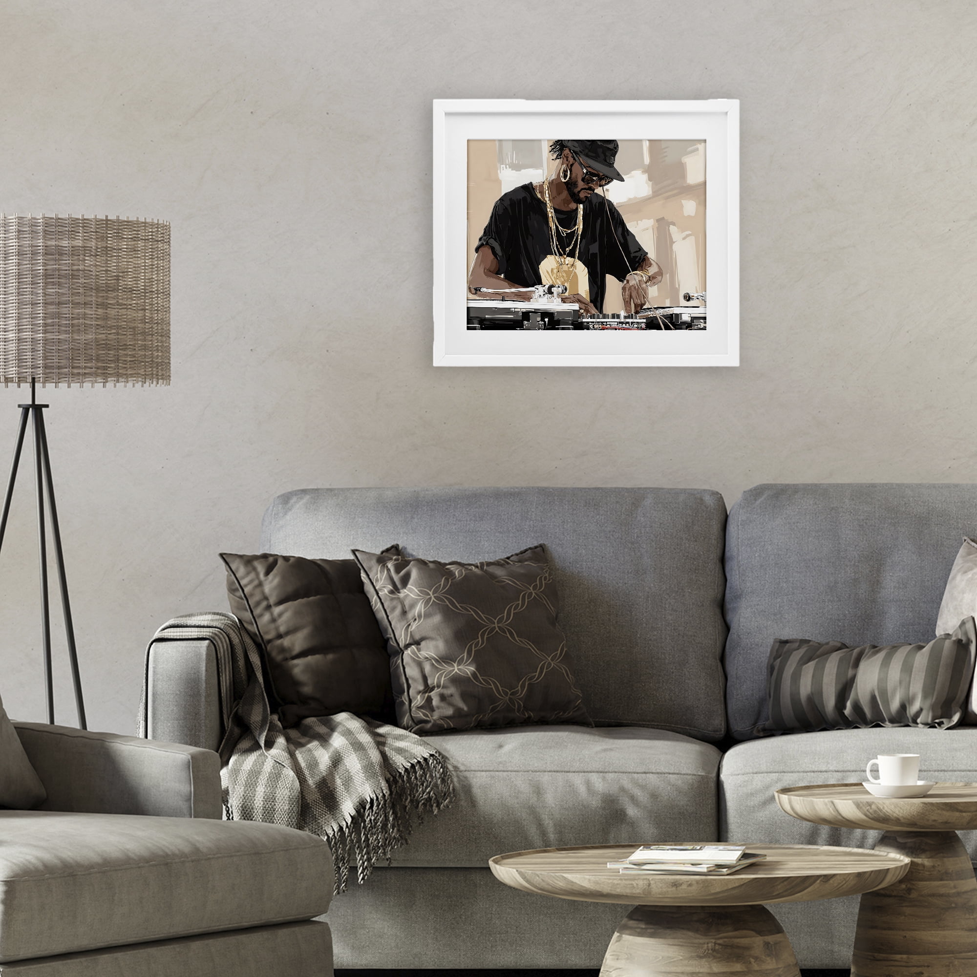 Stupell Industries Timeless DJ with Urban Rhythm White Framed Print Under Glass, design by Franklyn Gregory