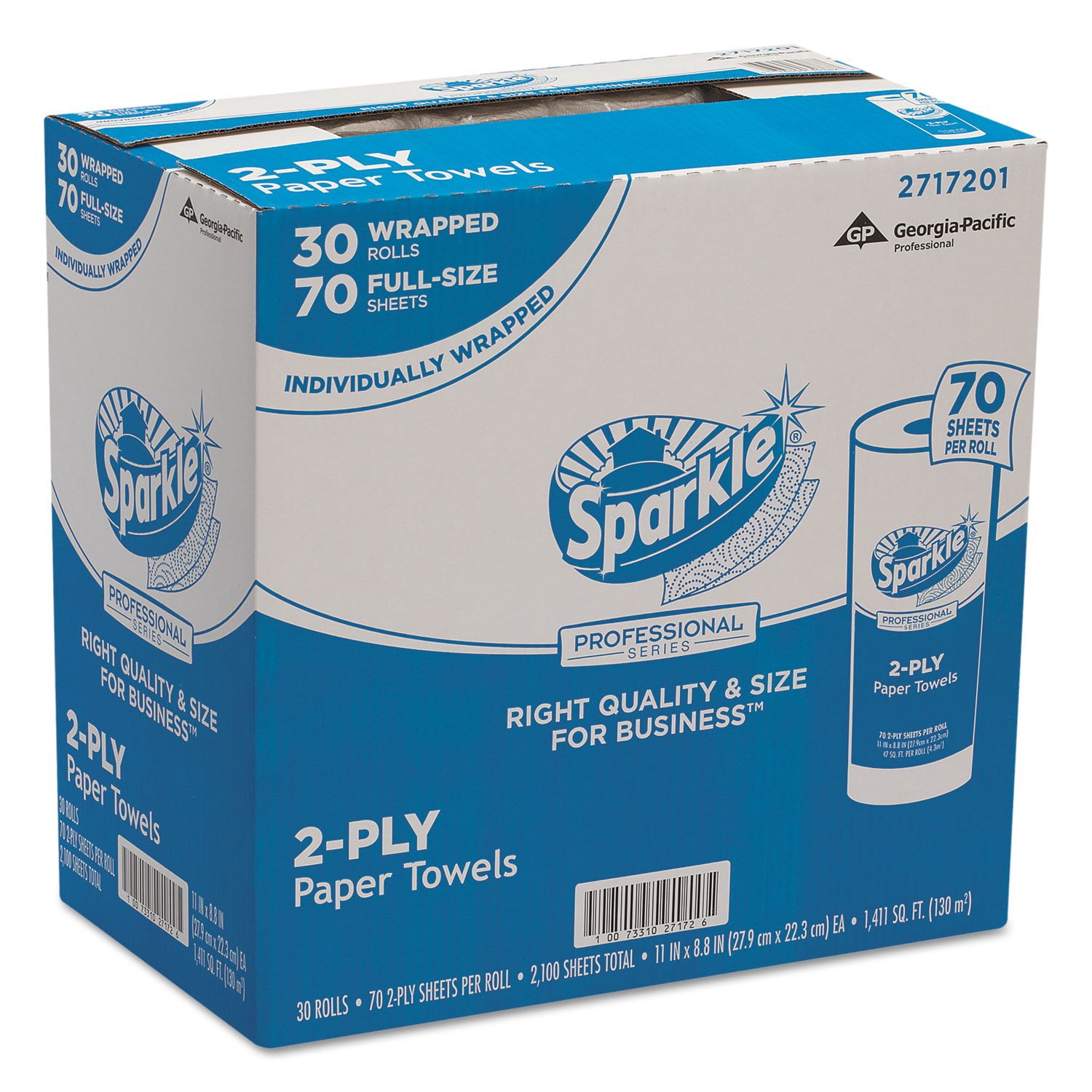 Sparkle Professional Series 2-Ply Perforated Kitchen Paper Towel Rolls by GP PRO (Georgia-Pacific), 2717201, 70 Sheets Per Roll, 30 Rolls Per Case