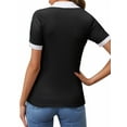 thumbnail image 4 of Hibeli Women's Contrast Color Lapel Collar Short Sleeve Knit Top, 4 of 4