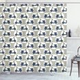 thumbnail image 1 of Motorcycle Shower Curtain, Monochrome Scooters Hand Drawn Cartoon Vehicles Vintage Bikes, Fabric Bathroom Set with Hooks, 69W X 70L Inches, Eggshell Dust and Dark Blue, by Ambesonne, 1 of 3