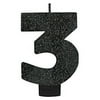 Numeral #3 Glitter Candle - Black