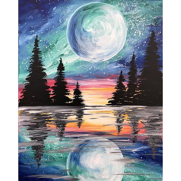5D DIY diamante cuadrado diamante pintura luz de la luna lago vista dibujo FLhrweasw Nuevo