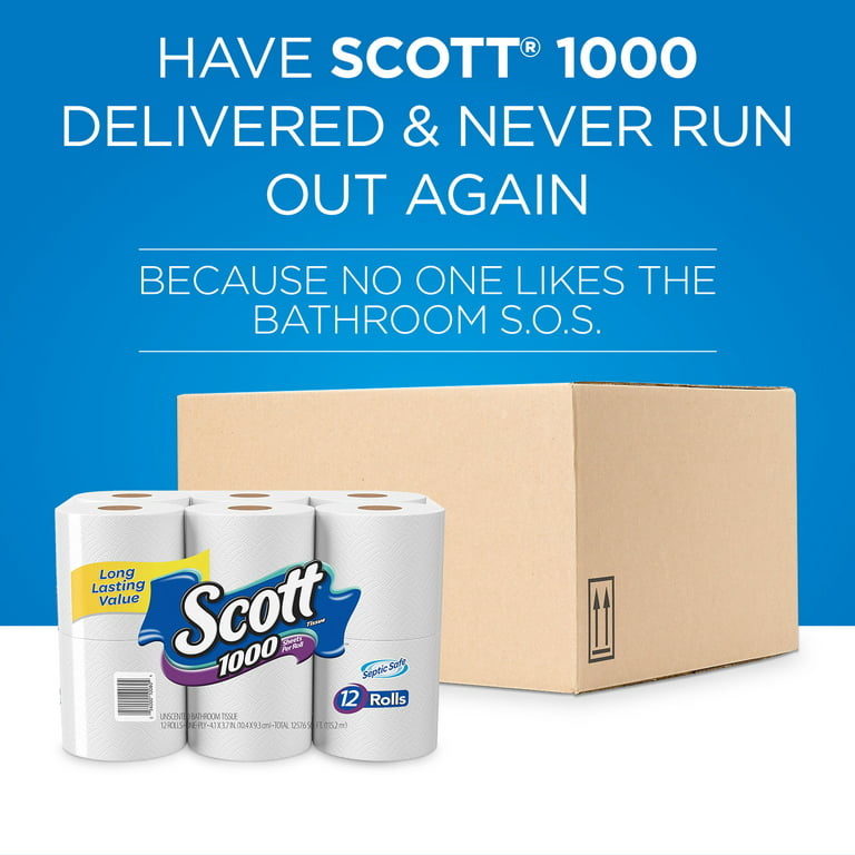 Scott 1000 Toilet Paper, 12 Rolls, 1,000 Sheets per Roll