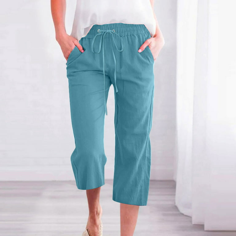 yinguo womens capri pants wide leg crop pants solid loose comfy elastic  drawstring waist lounge wear capris for women with pockets mint green xxl