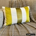 thumbnail image 2 of Green 12"x20" (30x50 cm) Lumbar Pillow Cover, Velvet & Linen Patchwork Oblong Pillow, Striped Pattern Modern Style - Swathe Chartreuse, 2 of 10