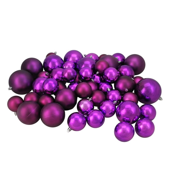 Northlight Shatterproof 2-Finish Christmas Ball Ornaments - 2.25" to 4" (100mm) - Purple - 50ct