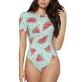 thumbnail image 2 of Uemuo Watermelon Pattern Women's One Piece Short Sleeve Swimsuit Rash Guard Surfing Modest Quick-drying Swimsuit Beach Essentials-Medium, 2 of 9