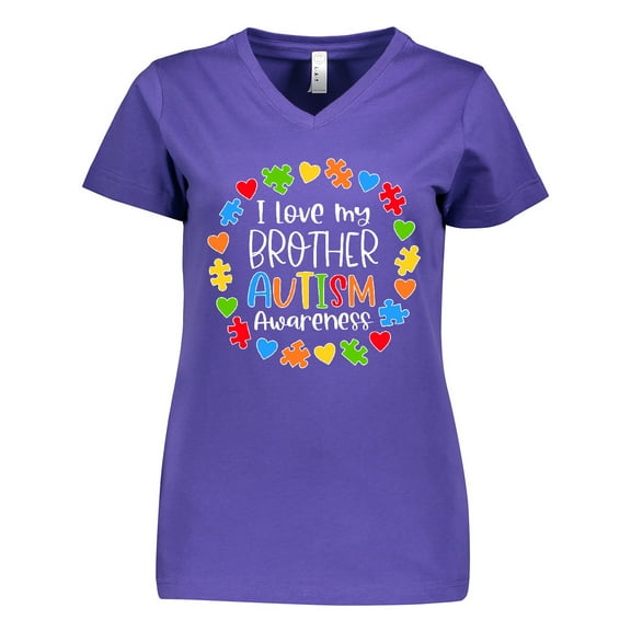 Inktastic I Love My Brother Autism Awareness Women's V-Neck T-Shirt