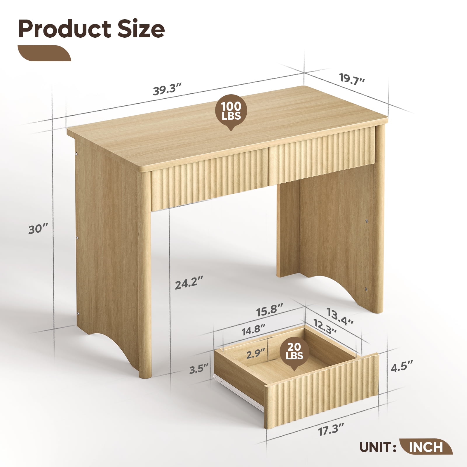 Bestier Computer Desk with 2 Storage Drawers,Home Office Writing Study Desk PC Table for Small Space,Log