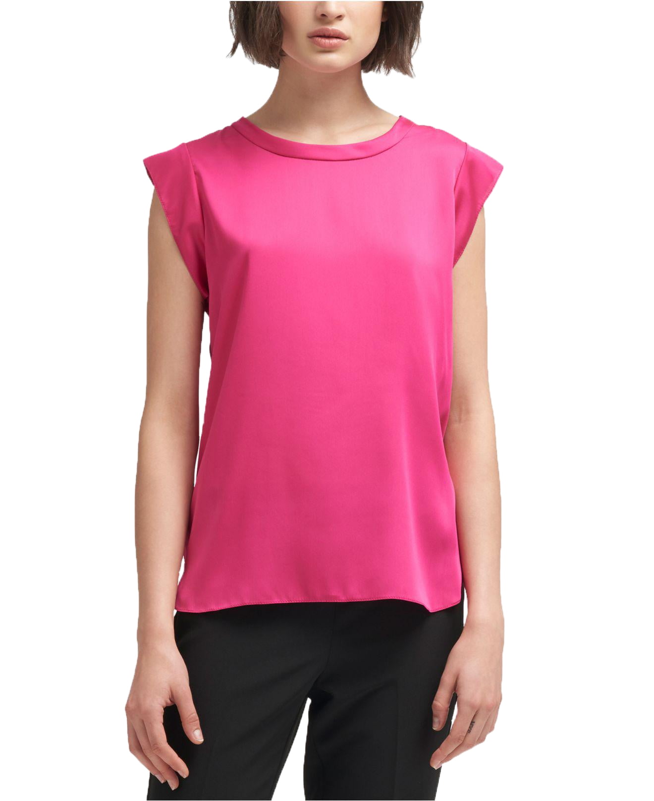 DKNY - DKNY Womens Easy Fit Crew Neckline Cap-Sleeve Blouse - Walmart.com - Walmart.com