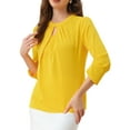 thumbnail image 4 of CURVOSPORT Camisa Elegante para Mujeres, Top de Oficina con Abertura Clave, Frente Plisado, Manga 3/4, Blusa de Chifón XL Amarilla, 4 of 6