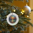 thumbnail image 7 of 3drose, Pointillism Ocean Sunset Scene, Circle Porcelain Ornament, 7 of 7