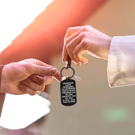 Xecvkr Grandson Granddaughter Stainless Steel Keychain Pendant Encouragement Graduation Birthday Holiday Motivational Keepsake Durable Family Souvenir All Occasion 1pc