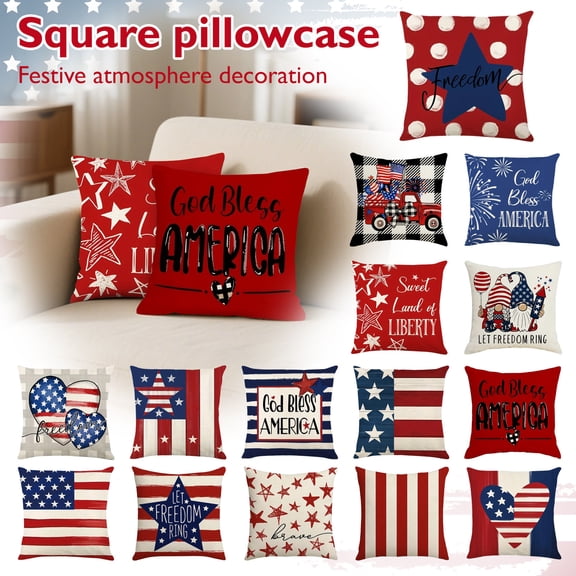 4Th Of July Patriotic Pillow Covers 16X16 Set Of 2 Fourth Independence Star Print Decorative Throw Pillowcases, Outdoor Memorial Day Cushion Cases For Couch Home Decor, Festive