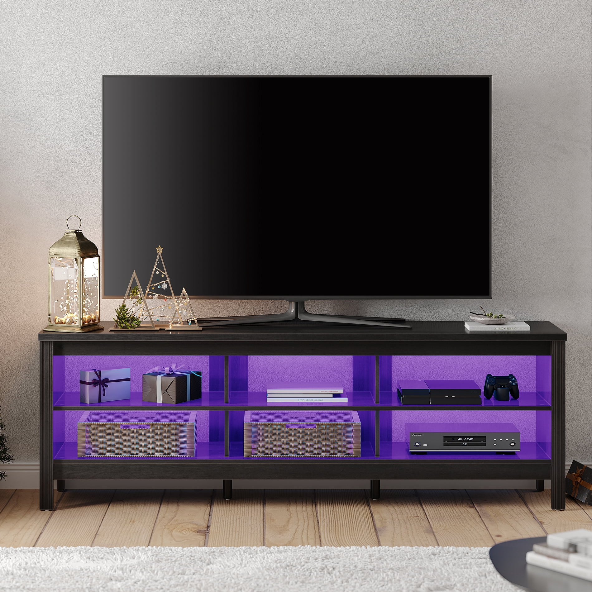 Farmhouse TV Stand for 75 inch TV with 6 Cubby for Living Room, Espresso TV Console for Bedroom, 70 inch Sansujyuku sansujyuku.com