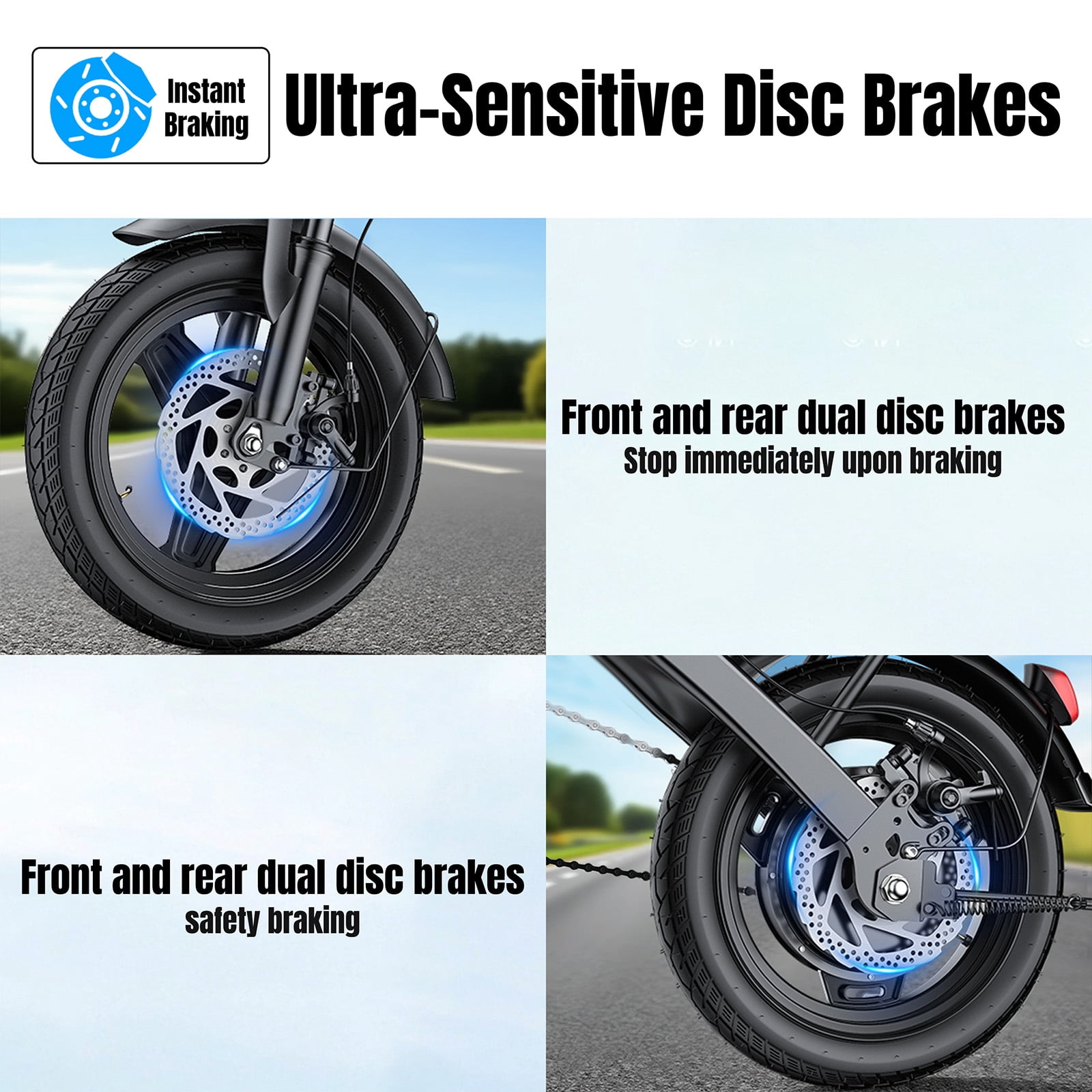 14 Inch Folding Electric Bicycle, 560W Adult Electric Bicycle, 48V 10.4Ah, Maximum Range of 32 Miles, Dual Disc Brake Safety System, 3-Speed Riding, Front Fork with Shock Absorption, Black