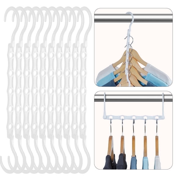 Cozymood Plastic Space Saving Hangers, 10 Pack Magic Closet Hanger Closet Organizer, Hangers Organizer, White
