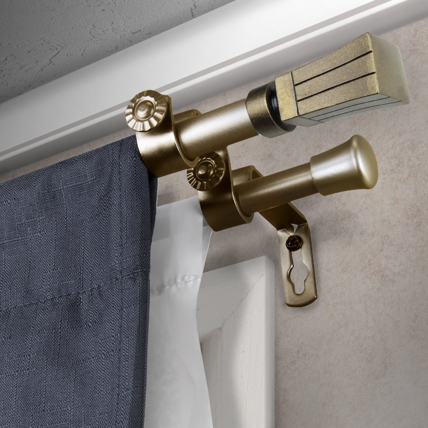 Central Design Products Steel 0.62" Modern Double Curtain Rod, Gold