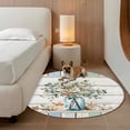 thumbnail image 3 of Eucalyptus Leaf Round Living Room Rugs 8 ft, Starfish Shell Vase Washable Large Area Rug with Non-Slip Sturdy Edge Binding Round Carpet for Dining Room Kitchen Office, 3 of 9