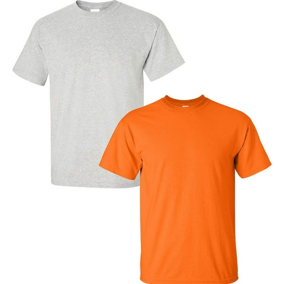 Gildan Mens Ultra Cotton T-Shirt, S, Safety Orange (Pack of 2) (1 Ash / 1 Safety Orange)