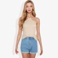 thumbnail image 2 of Women's Halter Neck Knit Tank Top with Ribbed Design and Stretchy Fit for Casual Summer Wear- Small, Beige, 2 of 5