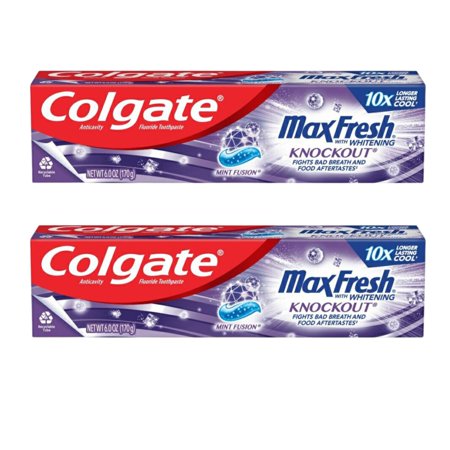 JSC Colgate Maxi Fresh with Whitening Knockout Toothpaste 6 ounce Unique Formula with Fusion Mint Flavor Keep your Breath Fresh for Hour Fights Cavity and Whitens Teeth Leaving Healthy Smile Pack of 2