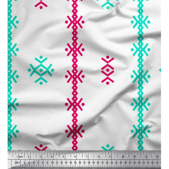 Soimoi Pink polyester Crepe Fabric Pannahazar Jamdani Print Fabric by the Yard 52 Inch Wide