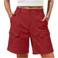 thumbnail image 3 of Inglocry Bermuda Shorts for Women Cargo Shorts Knee Length 6 Pockets Elastic Waist Long Shorts for Summer Casual Red S, 3 of 7