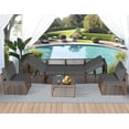 thumbnail image 4 of Ainfox 7 Pieces Outdoor Wicker Patio Furniture Set, Adjustable Backrest Sectional Conversation Couch with Thick Cushions & Coffee Table for Garden Porch Poolside, Brown/Gray, 4 of 8