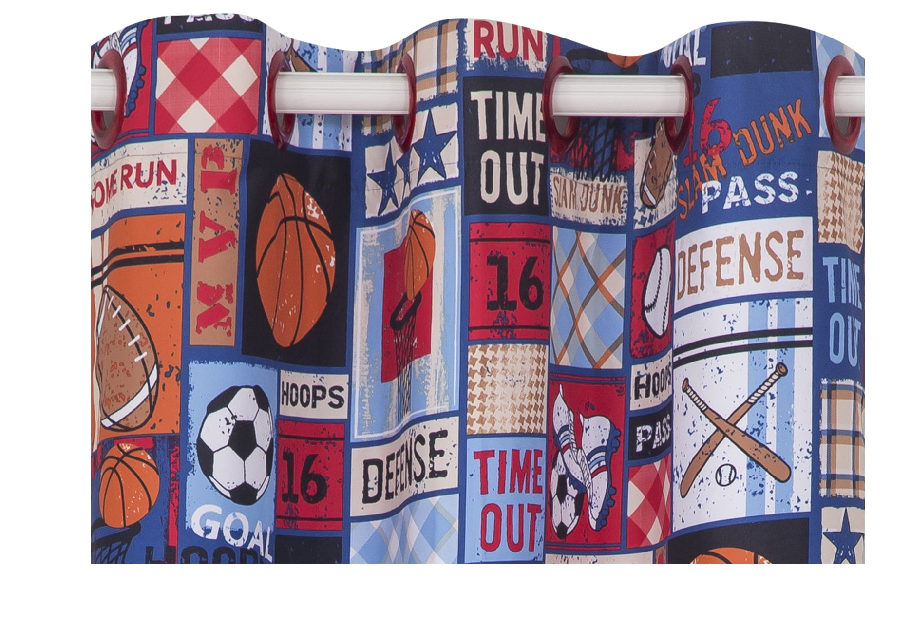 Your Zone Kids Sports Patch Room Darkening Grommet Single Curtain Panel, 42 in x 84 in, Multicolor