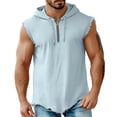 thumbnail image 3 of HBGVBA Men's Hoodie Tank Tops,Summer Casual Sleeveless Blouse,Linen Shirt Hooded Solid Color Quarter Zip Casual Sports Top, 3 of 5
