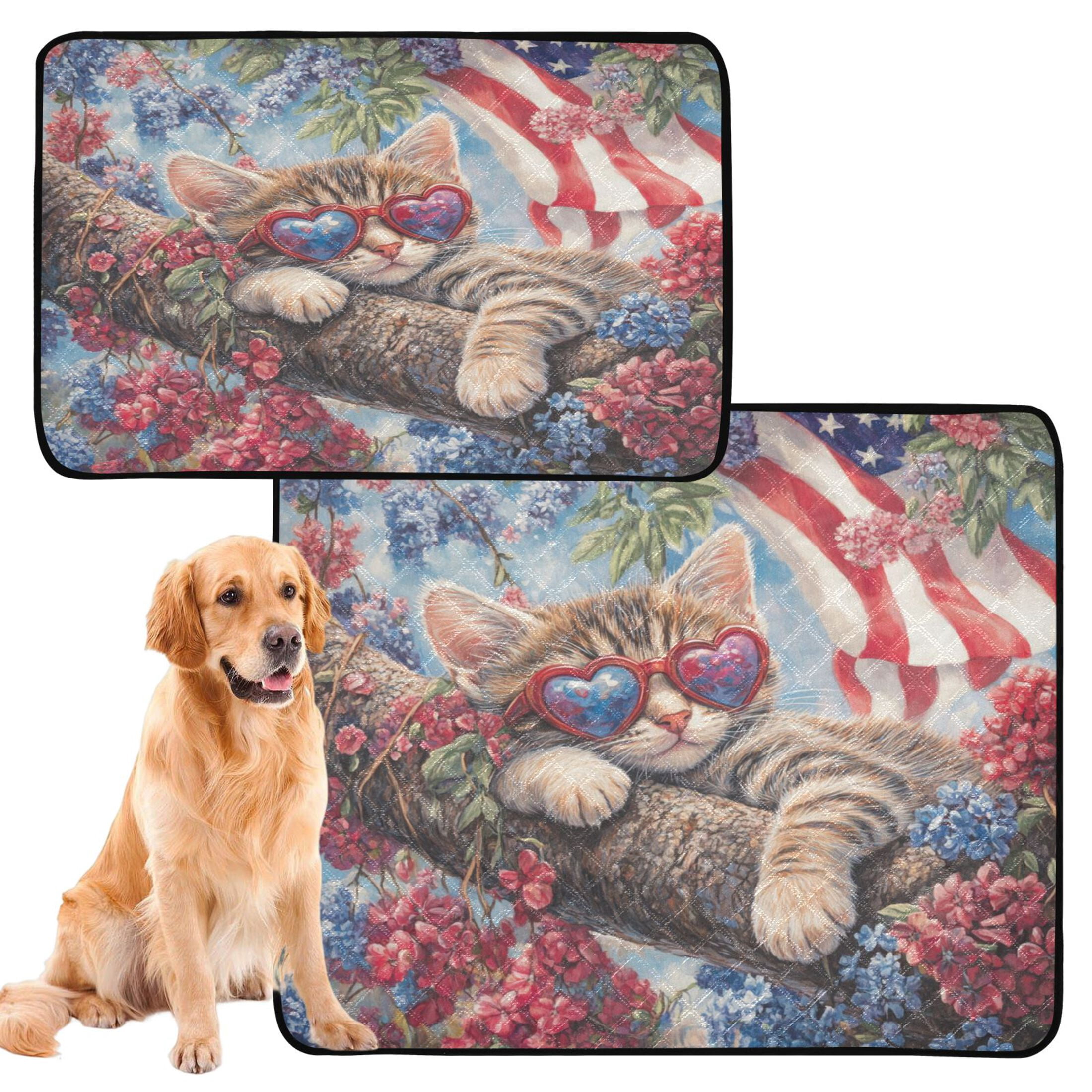 Qxltty 4th Of July Cat Cat litter Pads Pet Set of 3 Diaper Mats Center Anti-leakage Layer Absorbent Soft and Comfortable