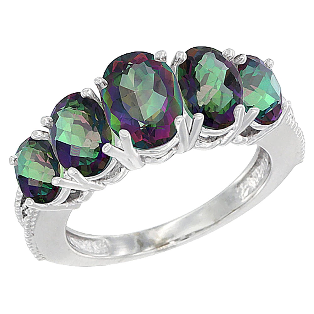 Worldjewels 10k White Gold Natural Mystic Topaz Ring 5 Stone Oval Worldjewels 10k White Gold Natural Mystic Topaz Ring 5 Stone Oval Diamond Accent Sizes 10
