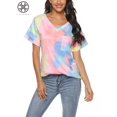 thumbnail image 5 of Luxtrada Plus Size Womens Summer Short Sleeve V Neck T-Shirt Tops Blouse Ladies Casual Loose Oversized Gradient Print T Shirts-2XL, 5 of 8