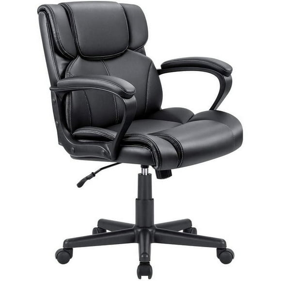 Mid-Back Faux Leather Ergonomic Executive Office Desk Chair,Black