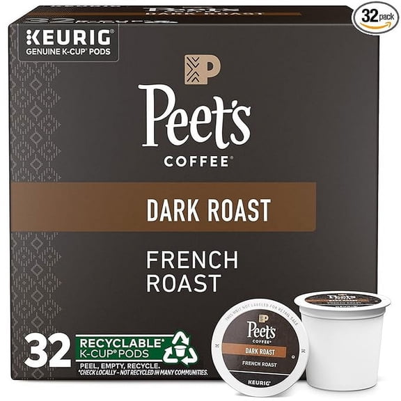 Pack of 1 Peet's Coffee, Dark Roast Keurig K-Cup Pods - French Roast 32 Count (1 Box of 32 K-Cup Pods)