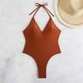 thumbnail image 4 of New Summer Arrivals UTSJKR Women Sexy One Piece Swimsuits High Cut Thong Bathing Suits V Neck Hater Swimsuit Cheeky Brazilian Swimwear Brown S, 4 of 5
