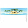 thumbnail image 3 of Tropical Headboard, Tropical Wooden Bungalow 3 Palm Trees in a Small Island Cartoon Art, Upholstered Decorative Metal Bed Headboard with Memory Foam, King Size, Aqua Green Beige, by Ambesonne, 3 of 4
