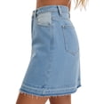 thumbnail image 2 of DARING DIVA Women's Patchwork Jean Skirt Color Block A Line Mini Medium Blue, 2 of 7