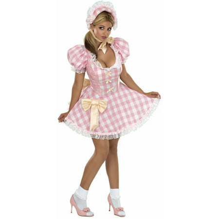 Womens Adult Little Bo Peep Pink And White Gingham Dress Costume