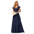 thumbnail image 1 of Vestido de dama de honor TIRAS Flowy Chiffon Empire Waist Azul Marino, 1 of 7