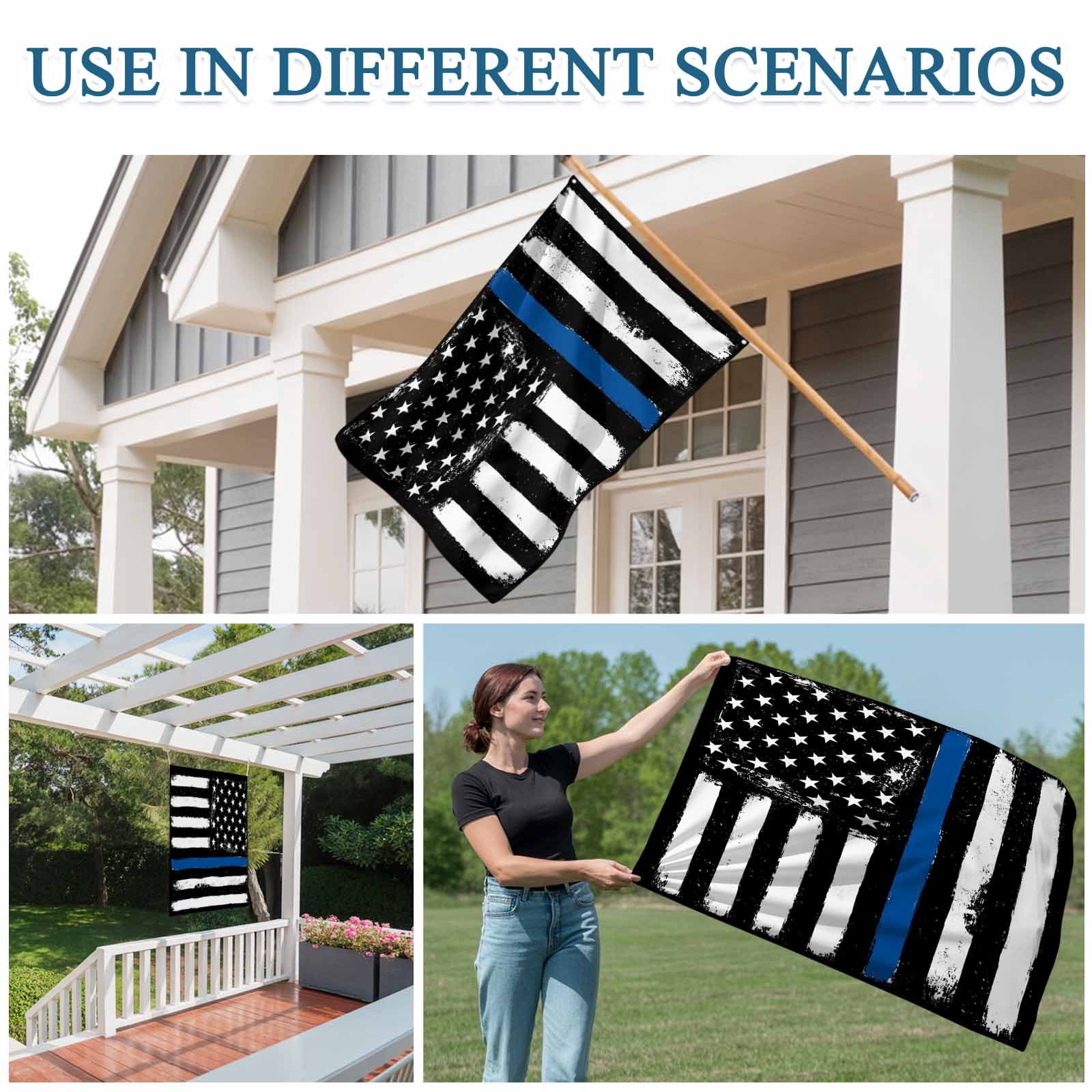 4th of July Flags for Outside 3x5 ft American USA Flag Sloth Outdoor Flags Double Sided Grommets House Banner Black White And Blue Line Patio Yard Flag for Outdoor Party Porch Independence Day Decor