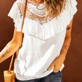 thumbnail image 3 of Mujeres volantes manga corta tops moda casual color puro cuello redondo mujeres verano volante manga corta encaje blusa blanco M, 3 of 6
